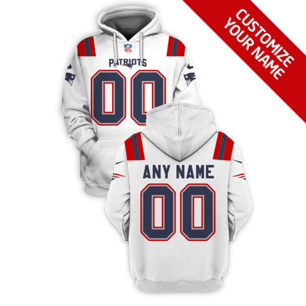Men's New England Patriots Active Player Custom 2025 White Pullover Hoodie